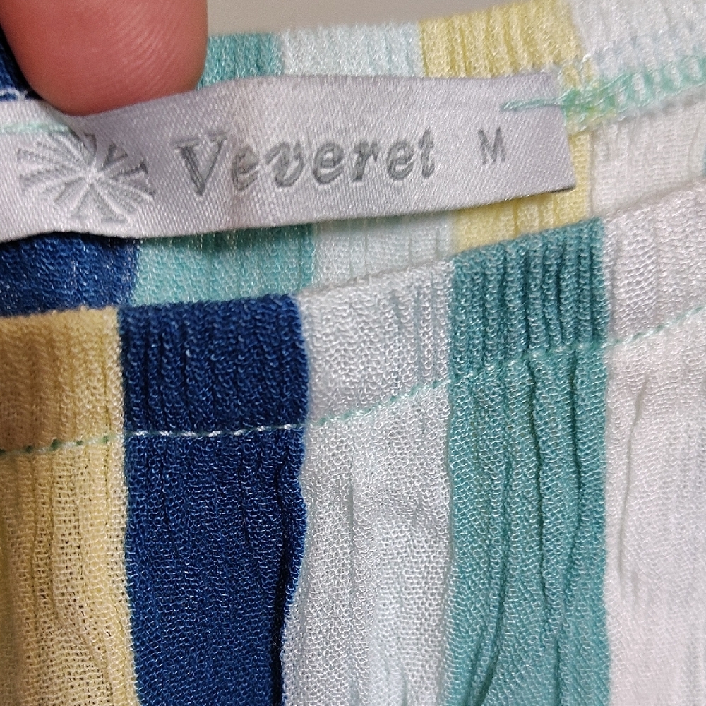 Blue and Yellow Striped Off-Shoulder Jumpsuit - Picture 3 of 8